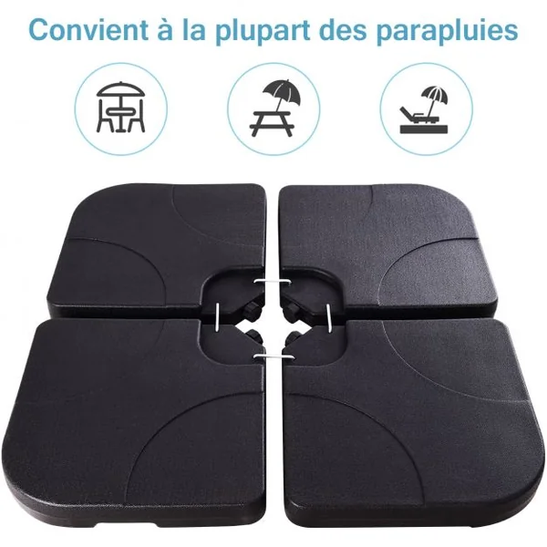 Base de Parasol 4 Pcs Pieds de Parasols Déportés Remplissables D'eau Ou de Sable pour Terrasse Jardin en Hdpe Noir