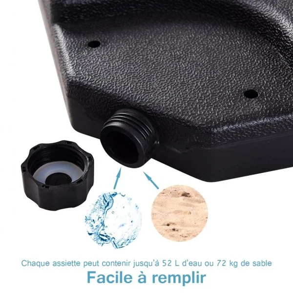 Base de Parasol 4 Pcs Pieds de Parasols Déportés Remplissables D'eau Ou de Sable pour Terrasse Jardin en Hdpe Noir