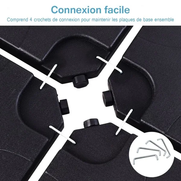 Base de Parasol 4 Pcs Pieds de Parasols Déportés Remplissables D'eau Ou de Sable pour Terrasse Jardin en Hdpe Noir