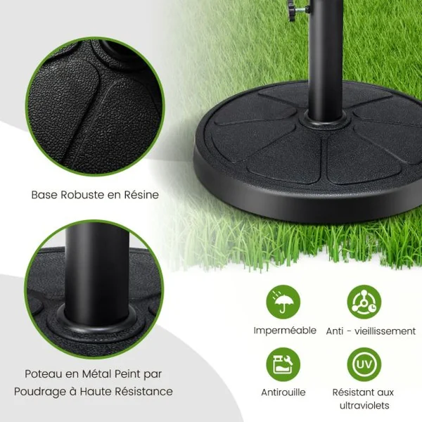 Base de Parasol D'Extérieur 14 kg Support de Parasol Rond Diamètre 45 cm S'Ddapte aux Poteaux de Parasol 38/48 mm