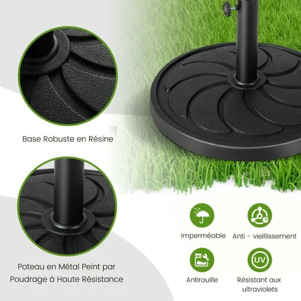 Base de Parasol D'Extérieur 18 kg Support de Parasol Rond Diamètre 54 cm S'Adapte aux Poteaux de Parasol 38/48 mm