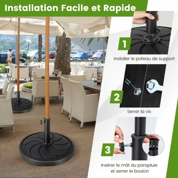 Base de Parasol D'Extérieur 18 kg Support de Parasol Rond Diamètre 54 cm S'Adapte aux Poteaux de Parasol 38/48 mm