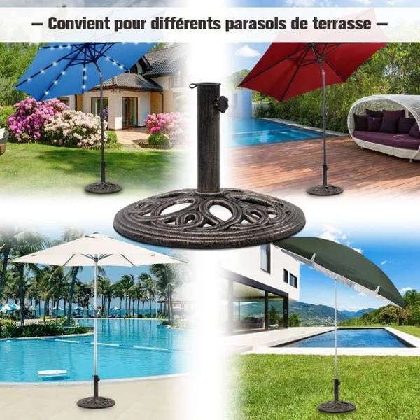Base de Parasol Dia. 45 cm Pied de Parasol Ajouré Solide Poteau de 38-48mm en Fonte 12,5 kg 32cm Haut Couleur Bronze