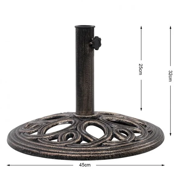 Base de Parasol Dia. 45 cm Pied de Parasol Ajouré Solide Poteau de 38-48mm en Fonte 12,5 kg 32cm Haut Couleur Bronze