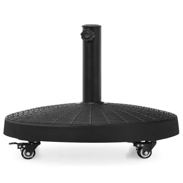 Base de Parasol sur Roulettes en Résine 23 Kg Support de Parasol d'Extérieur en Rotin avec Roues Verrouillables Résistance à Décoloration