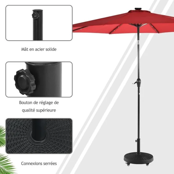 Base de Parasol sur Roulettes en Résine 23 Kg Support de Parasol d'Extérieur en Rotin avec Roues Verrouillables Résistance à Décoloration