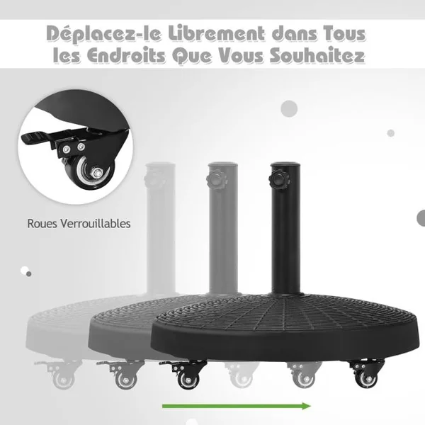 Base de Parasol sur Roulettes en Résine 23 Kg Support de Parasol d'Extérieur en Rotin avec Roues Verrouillables Résistance à Décoloration