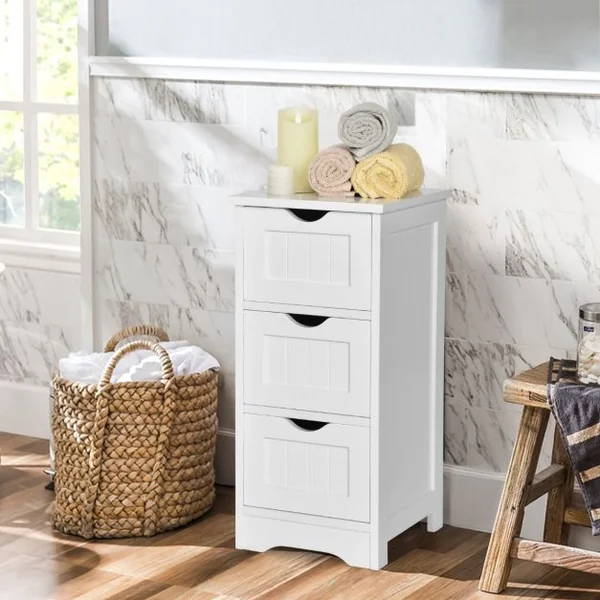 Bathroom Floor Cabinet Organisateur de rangement autoportant avec 3 tiroirs Blanc