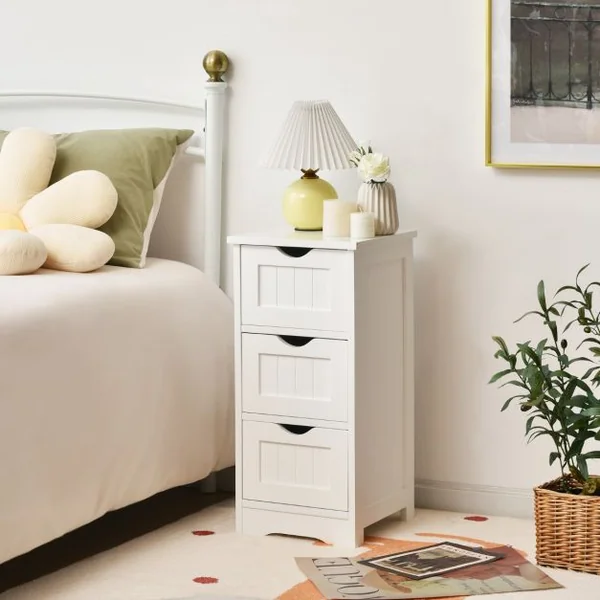 Bathroom Floor Cabinet Organisateur de rangement autoportant avec 3 tiroirs Blanc