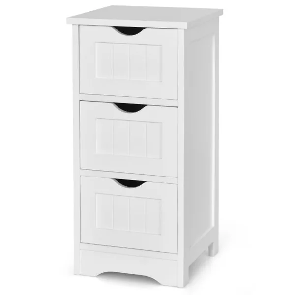 Bathroom Floor Cabinet Organisateur de rangement autoportant avec 3 tiroirs Blanc