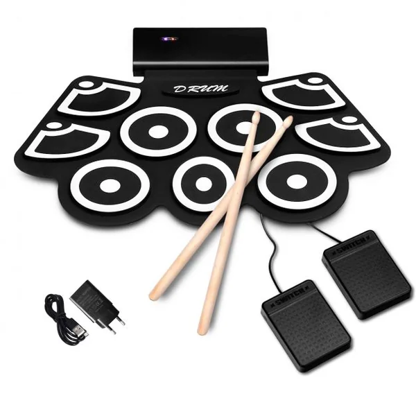 Batterie Electronique Portable Electronique Roll Up Tambour avec Pédales et Baguettes Fonction Bluetooth