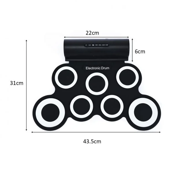 Batterie Electronique Portable à 7 Pads avec 2 Haut-Parleur Roll Up Tambour avec 2 Baguettes Sortie MIDI