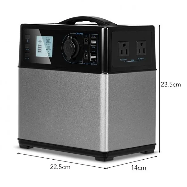 Batterie Portable 400W 120000mAh Générateur d'Energie avec affichage, chargeurs solaire-voiture-AC, 23x14x23.5cm, Noir