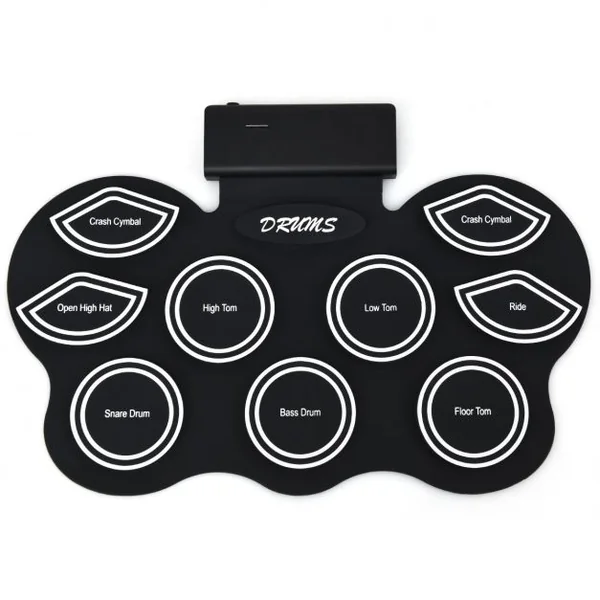 Batterie Électronique Led Portable pour Enfants Tambour 9 Pads en Silicone Bluetooth Accessoires 53x365x25cm Noir