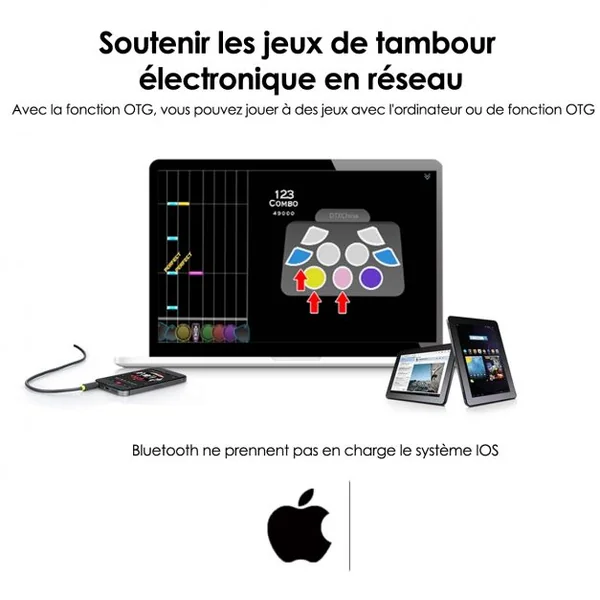 Batterie Électronique Led Portable pour Enfants Tambour 9 Pads en Silicone Bluetooth Accessoires 53x365x25cm Noir