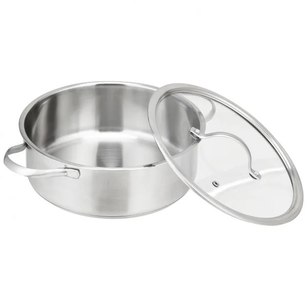 Batteries de Cuisine en Acier Inoxydable 3 Pièces 2 Marmites 1 Casserole avec 3 Couvercles en Verre Φ17,3/21/25CM