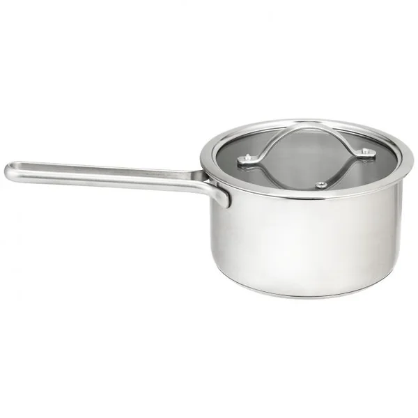 Batteries de Cuisine en Acier Inoxydable 3 Pièces 2 Marmites 1 Casserole avec 3 Couvercles en Verre Φ17,3/21/25CM