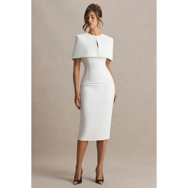 Baylor | Robe mi-longue blanche avec détail cape