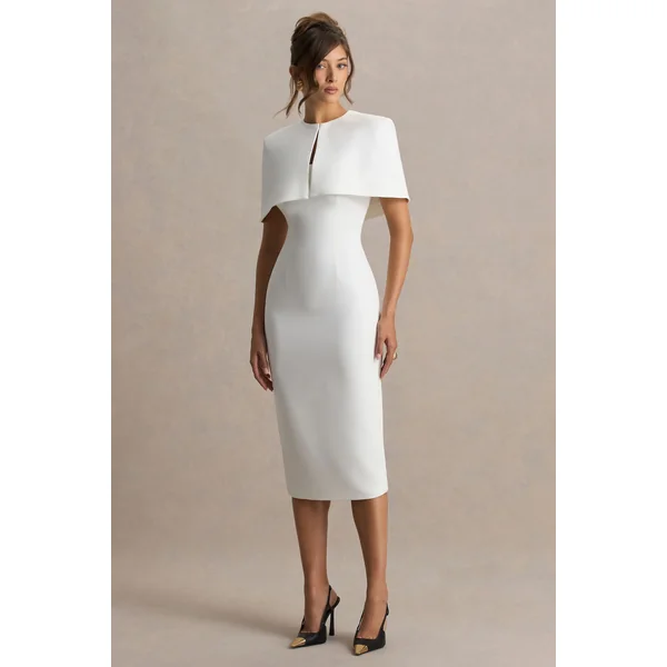 Baylor | Robe mi-longue blanche avec détail cape