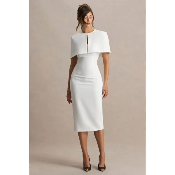 Baylor | Robe mi-longue blanche avec détail cape