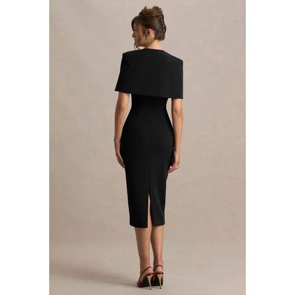 Baylor | Robe mi-longue noire avec cape amovible