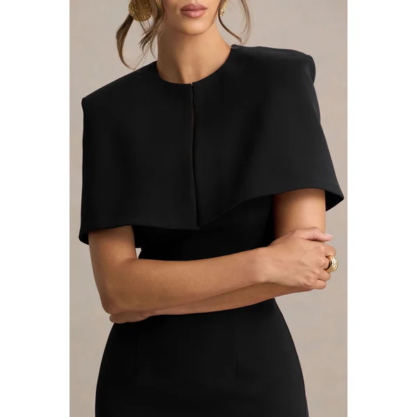 Baylor | Robe mi-longue noire avec cape amovible