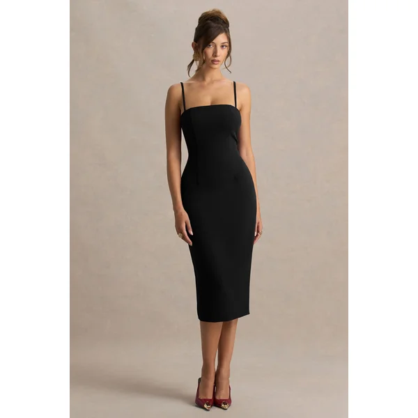 Baylor | Robe mi-longue noire avec cape amovible