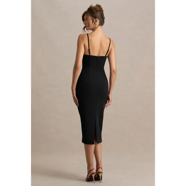Baylor | Robe mi-longue noire avec cape amovible