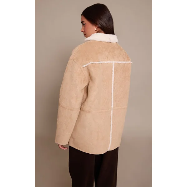 Beige Aviateur Oversize Doublure Imitation Mouton