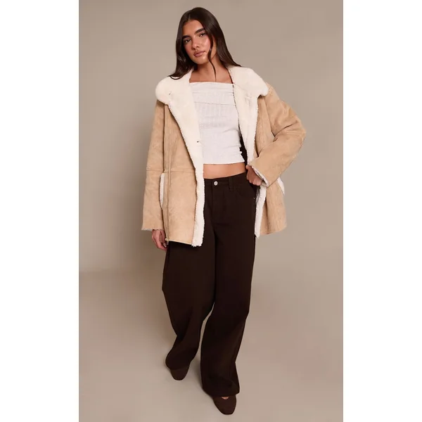 Beige Aviateur Oversize Doublure Imitation Mouton