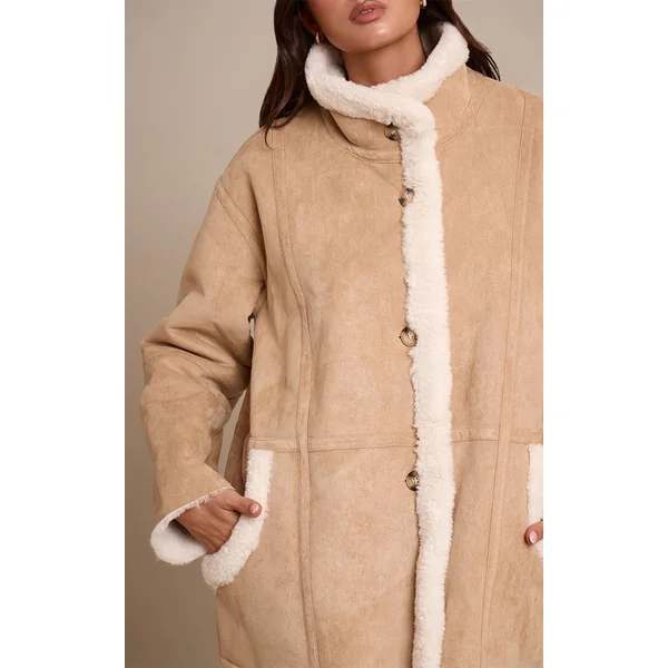 Beige Aviateur Oversize Doublure Imitation Mouton