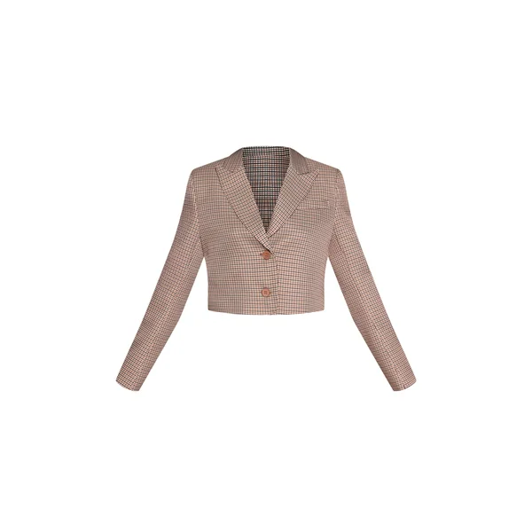 Beige Blazer Court Boxy À Carreaux Petite