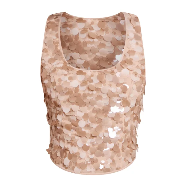 Beige Débardeur Petite À Col Rond Et Sequins