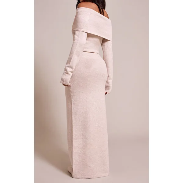 Beige Jupe Longue Côtelée En Maille Douce Petite