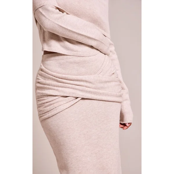 Beige Jupe Longue Côtelée En Maille Douce Petite