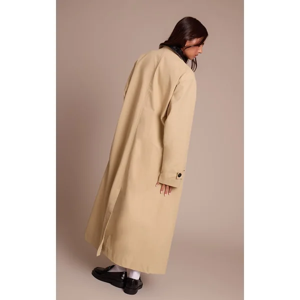 Beige Manteau Long Matelassé À Col Capitonné