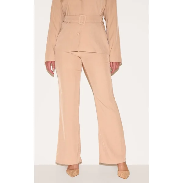Beige Pantalon Évasé Taille Haute Tissé Shape