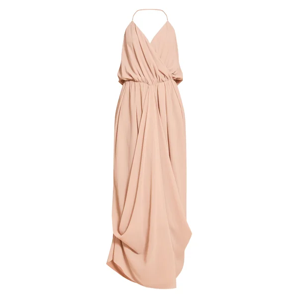 Beige Robe Longue Fluide En Mousseline De Soie Avec Col En V Drapé Pour Grande Taille