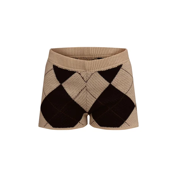 Beige Short Mini En Maille À Motif Argyle