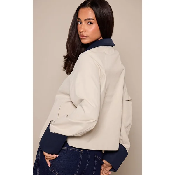 Beige Trench Court Contrasté Petite
