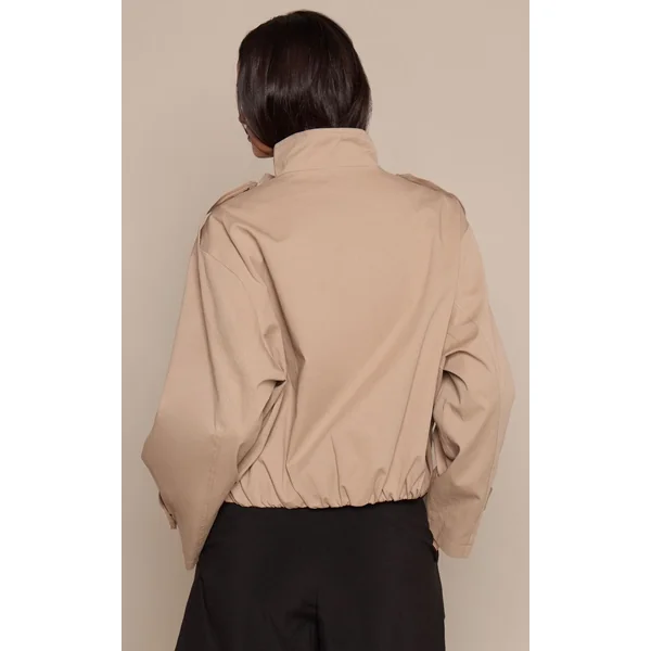 Beige Trench Court À Col Cheminée Et Ourlet Ballon