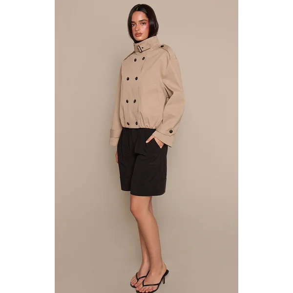 Beige Trench Court À Col Cheminée Et Ourlet Ballon