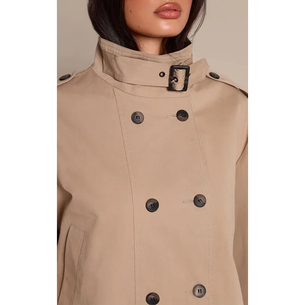 Beige Trench Court À Col Cheminée Et Ourlet Ballon