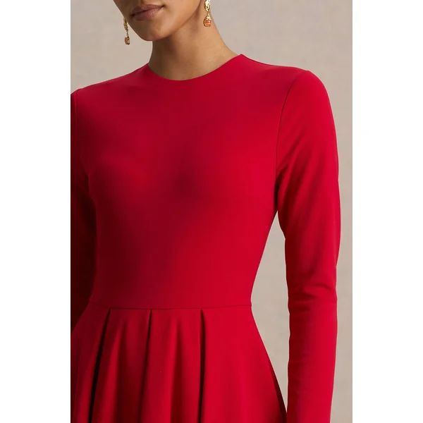 Bellamy | Robe mi-longue rouge à col rond et manches longues