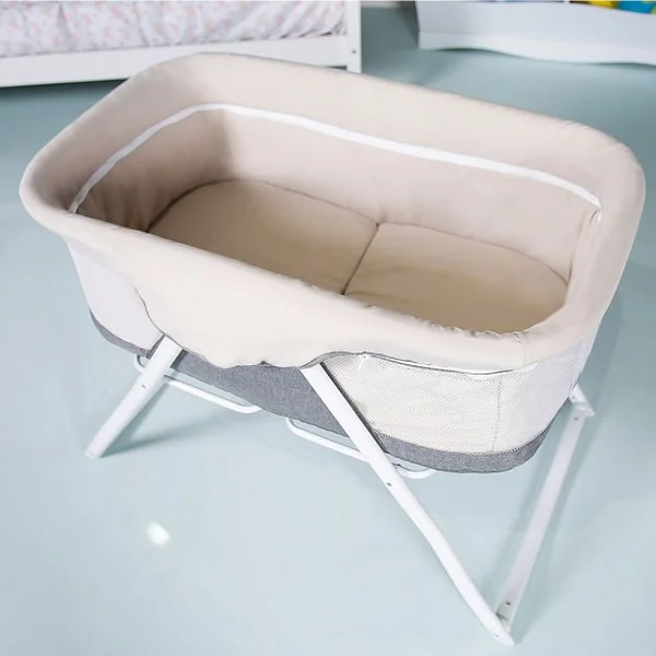 Berceau Bébé Lit Bébé Pliable avec Matelas Doux Tube en Aluminium 94 x 56 x 70 cm Beige et Gris