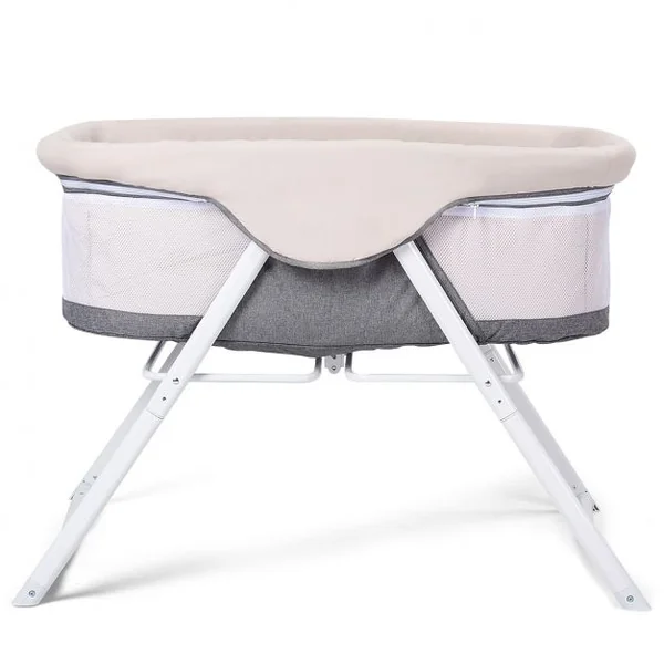 Berceau Bébé Lit Bébé Pliable avec Matelas Doux Tube en Aluminium 94 x 56 x 70 cm Beige et Gris