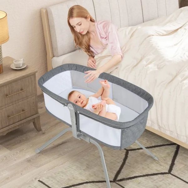 Berceau Bébé Pliable avec Matelas Moelleux de 2,5 cm Lit de Voyage avec Inclinaison Réglable Sac de Transport Charge 9 KG 0-6 Mois