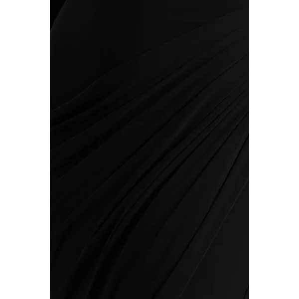 Betsy | Robe longue noire à encolure haute avec fente avant et détails froncés