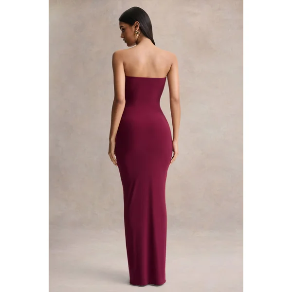 Beverly | Robe longue bandeau bordeaux avec détails froncés