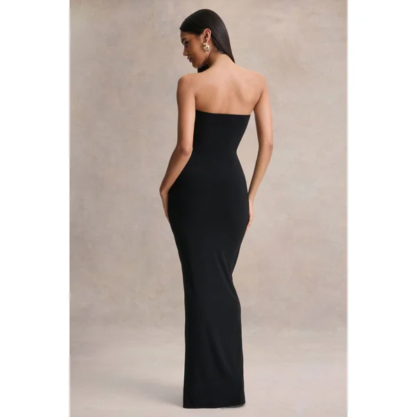 Beverly | Robe longue bandeau noire avec détails froncés